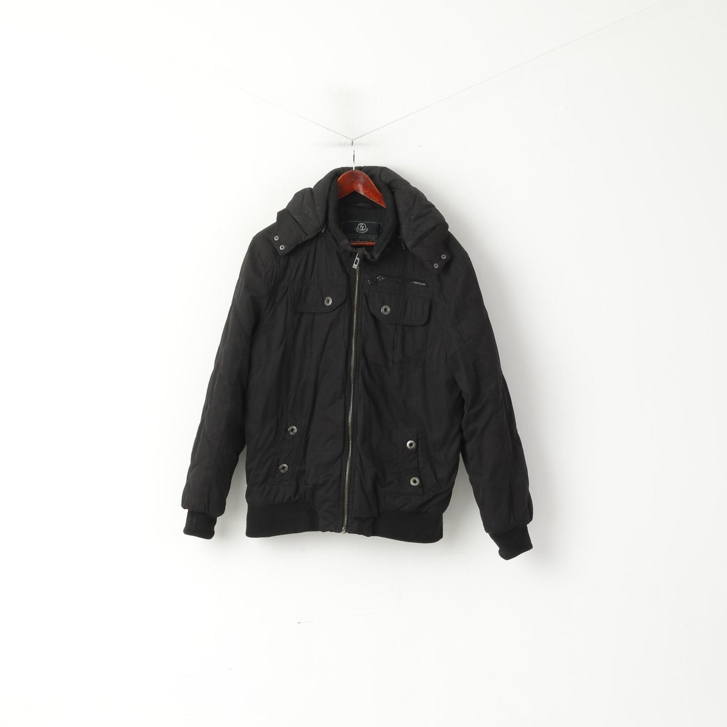 Tom Tompson Men L Jacket Black Bomber Rembourré Poche zippée complète Haut à capuche