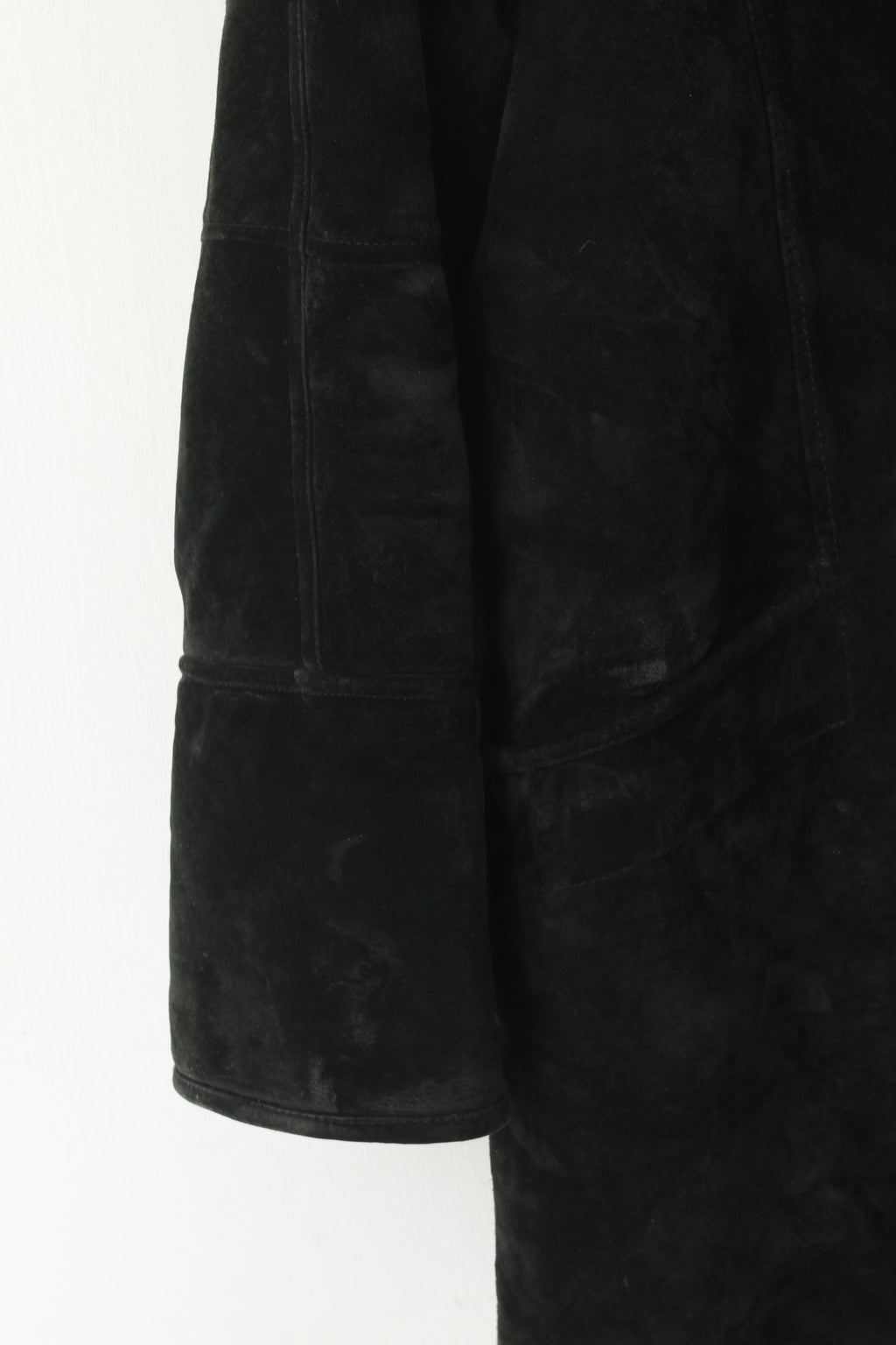 Saki Women 38 XL Coat Black Leather Hooded Acrylic Fur Lined Single Breasted Top