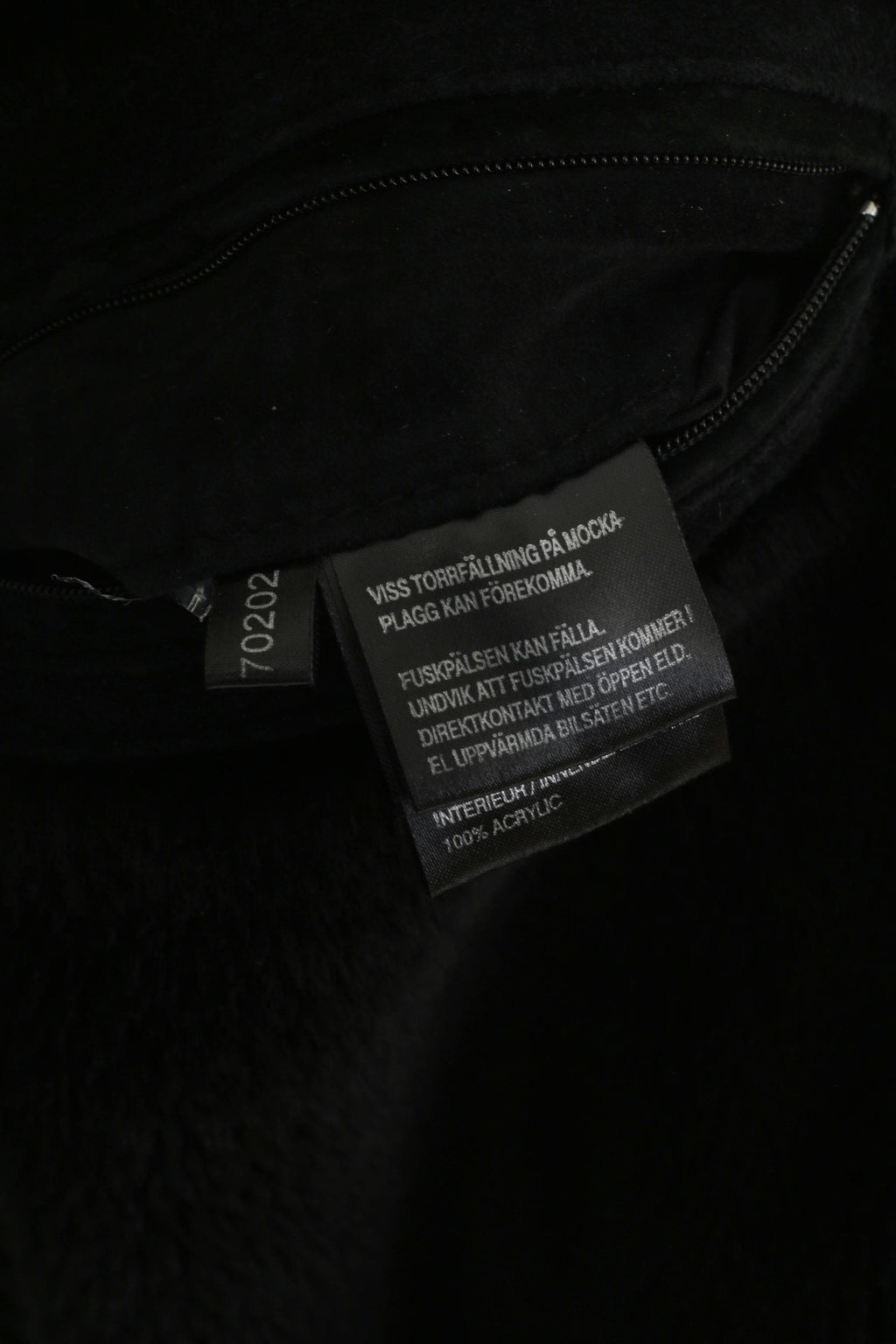 Saki Women 38 XL Coat Black Leather Hooded Acrylic Fur Lined Single Breasted Top