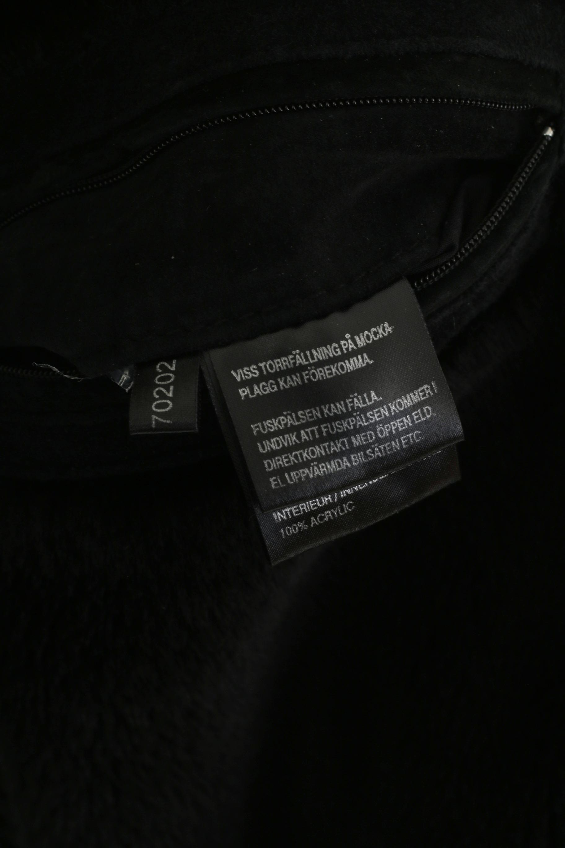 Saki Women 38 XL Coat Black Leather Hooded Acrylic Fur Lined Single Breasted Top