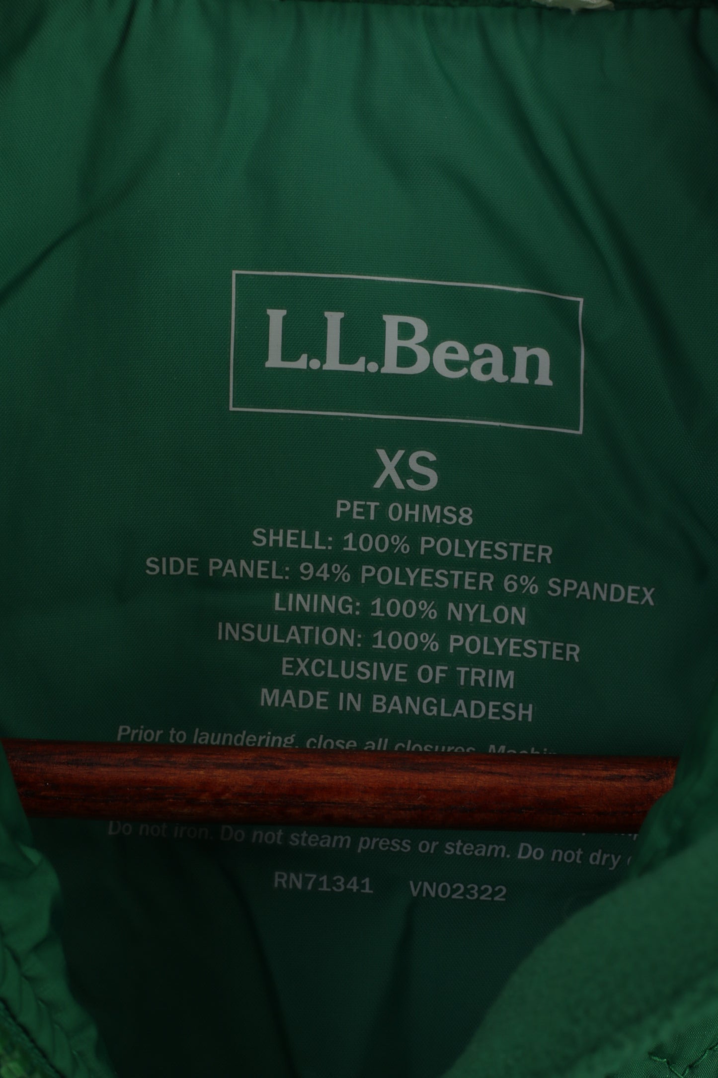L.L. Bean Women XS Bodywarmer Green Full Zipper Quilted Thinsulate Vest