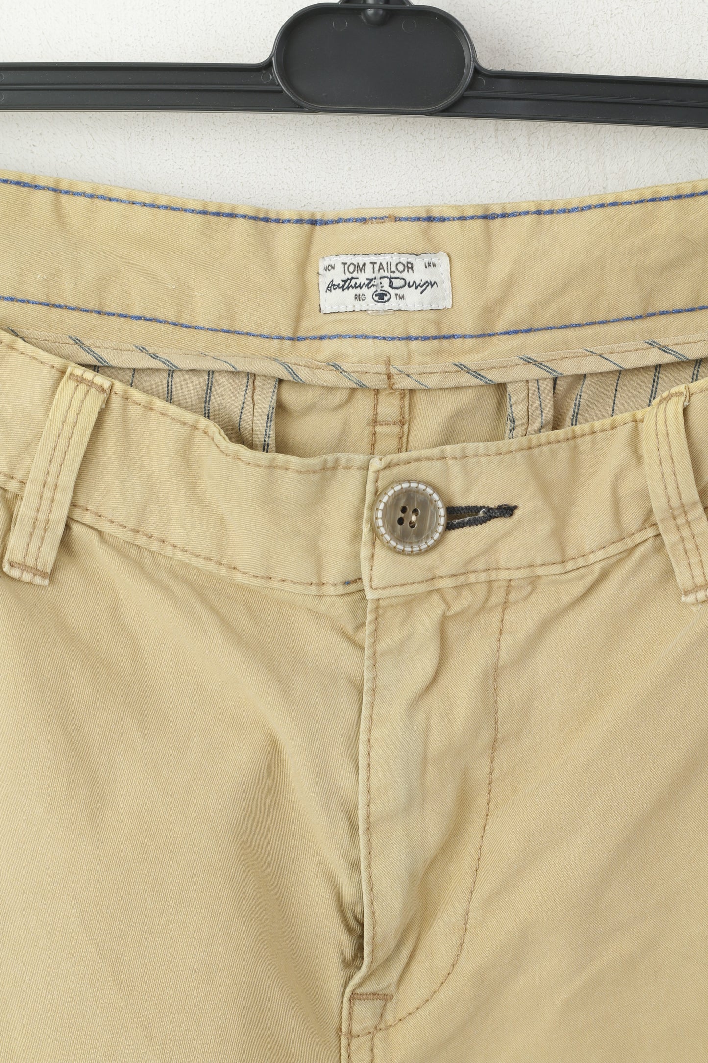 Tom Tailor Men 34 Trousers Cream Cotton Marvin Slim Casual Pants