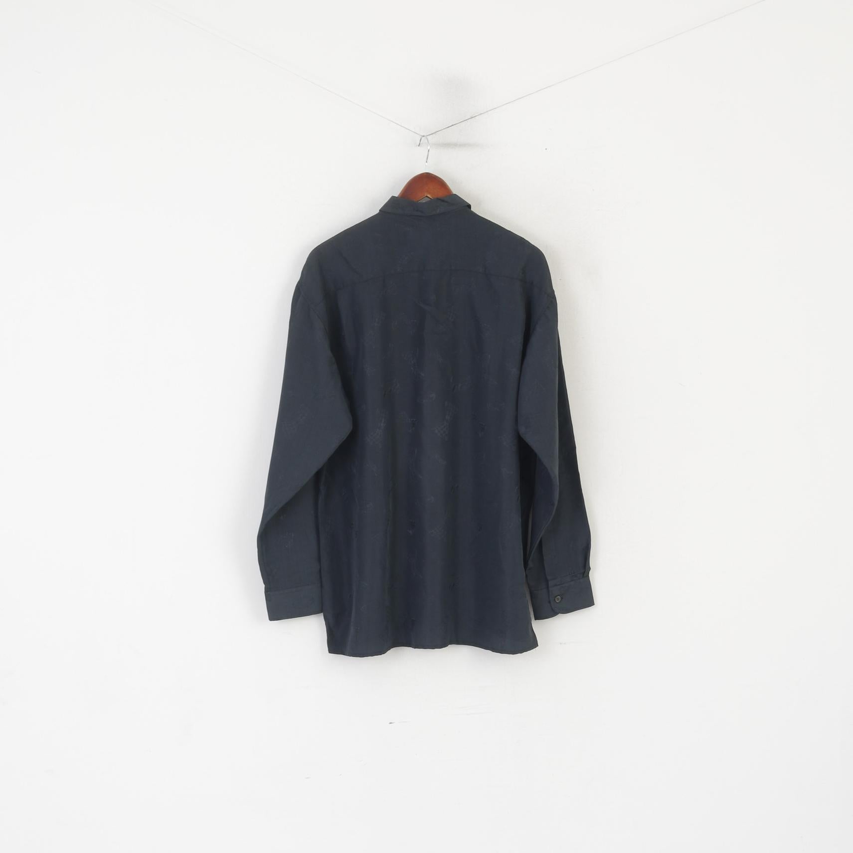 C&amp;A New Fast Men 42 L Chemise décontractée Charbon Viscose Bow Print Haut à manches longues