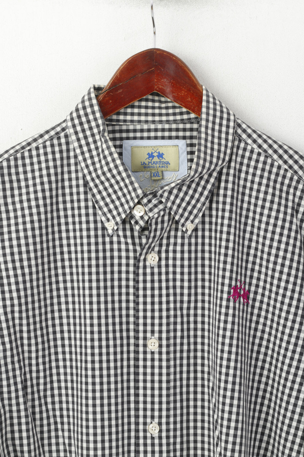 La Martina Men XXL Casual Shirt Black & White Cotton Check Long Sleeve Top