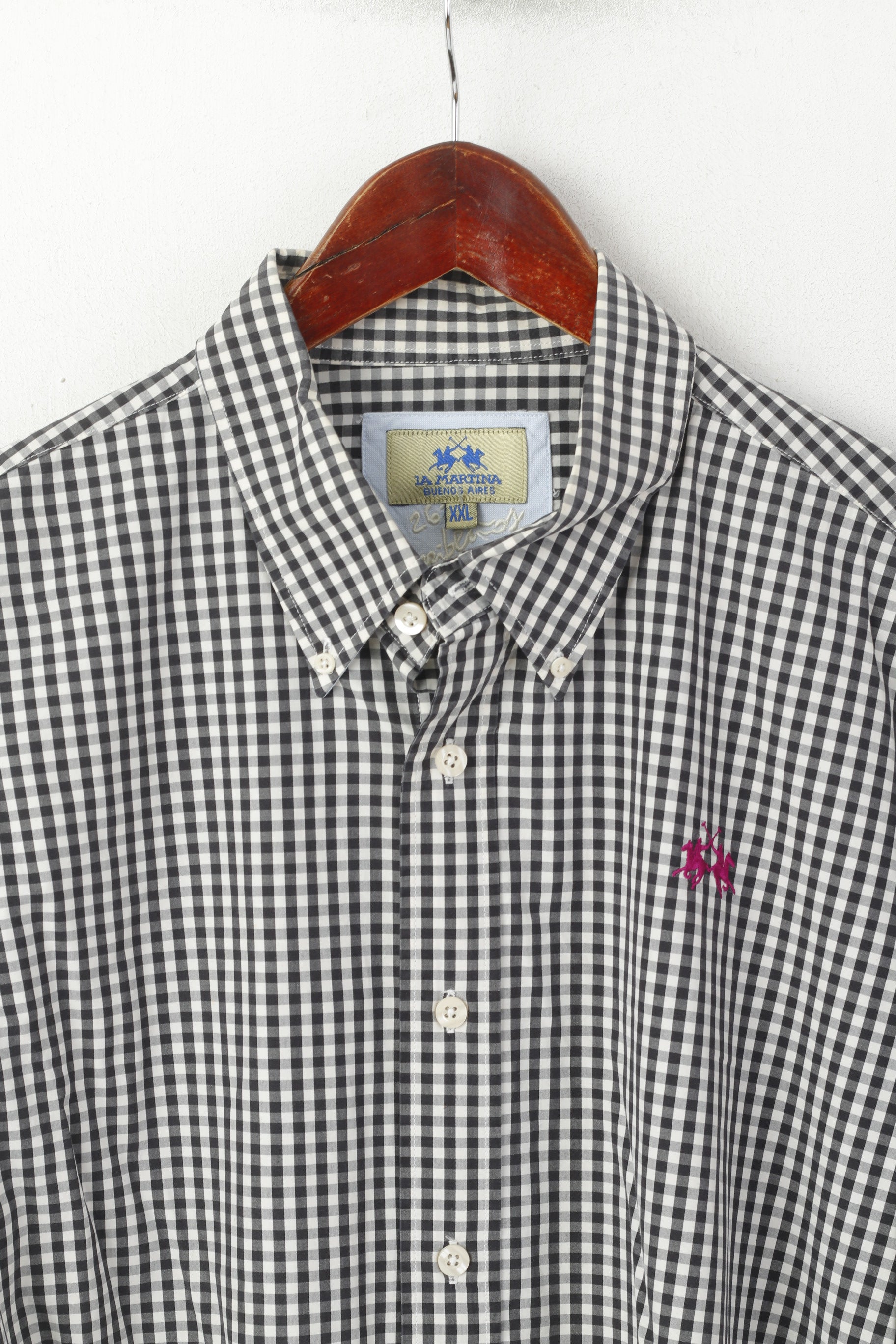 La Martina Men XXL Casual Shirt Black & White Cotton Check Long Sleeve Top