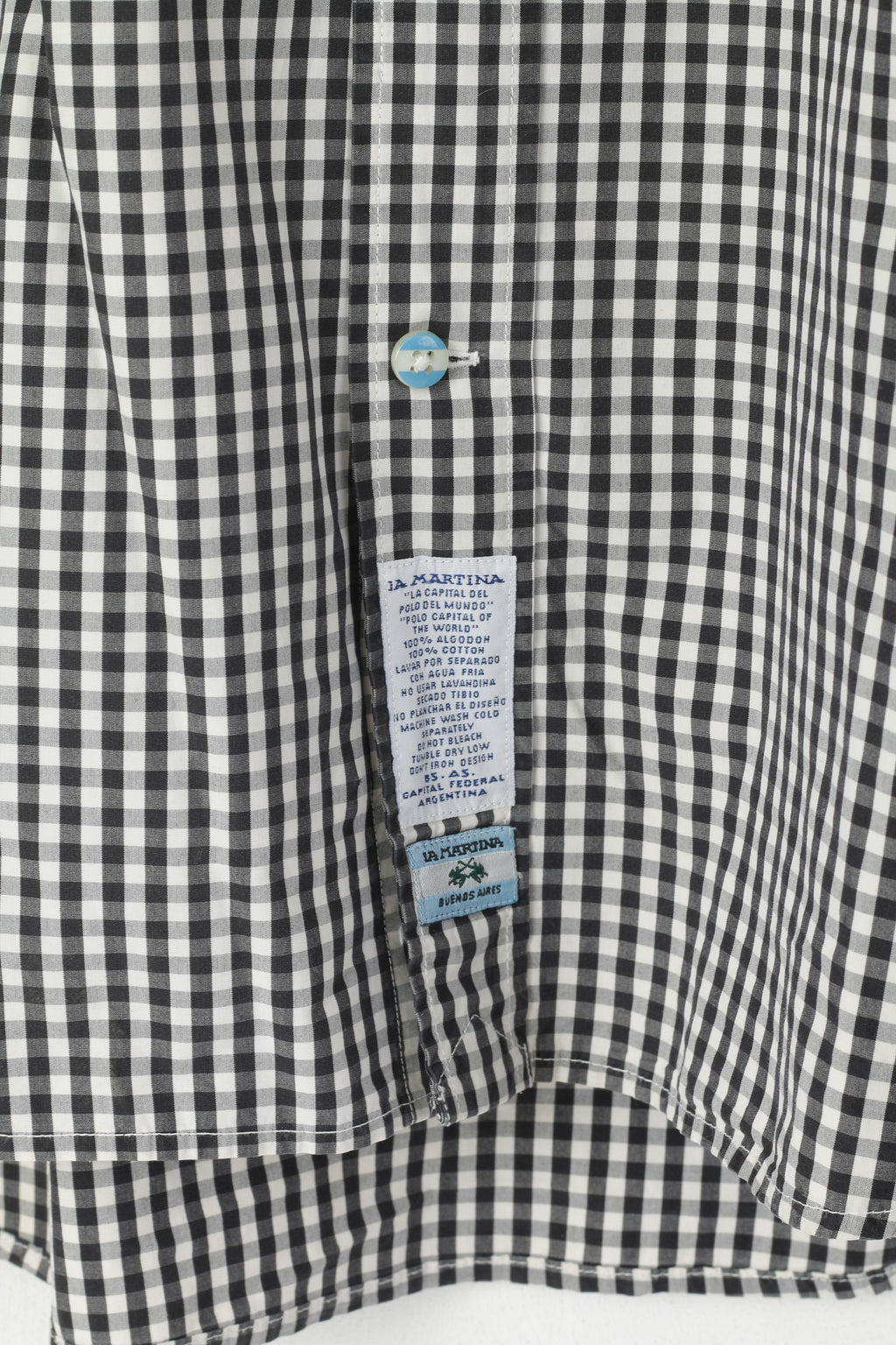 La Martina Men XXL Casual Shirt Black & White Cotton Check Long Sleeve Top