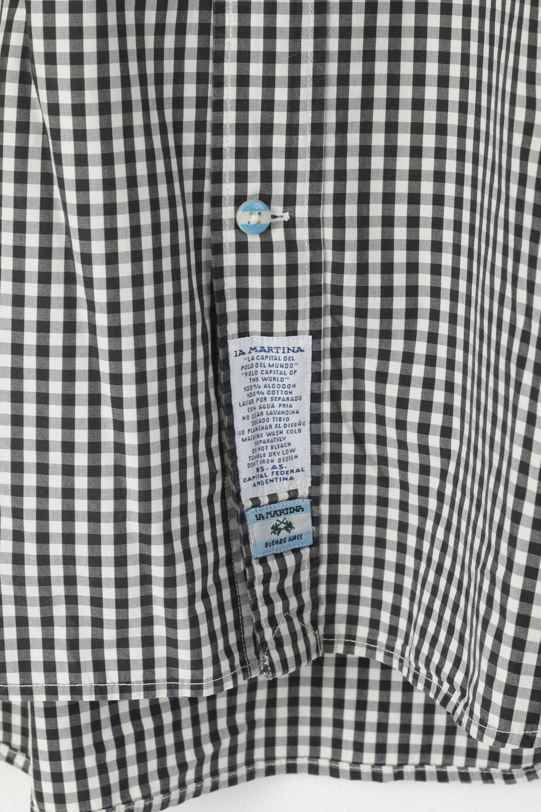 La Martina Men XXL Casual Shirt Black & White Cotton Check Long Sleeve Top