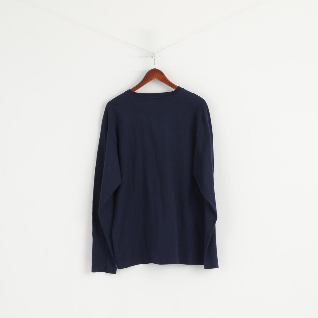 Champion Men XL Long Sleeved Shirt Navy Cotton V Neck Classic Athletic Top