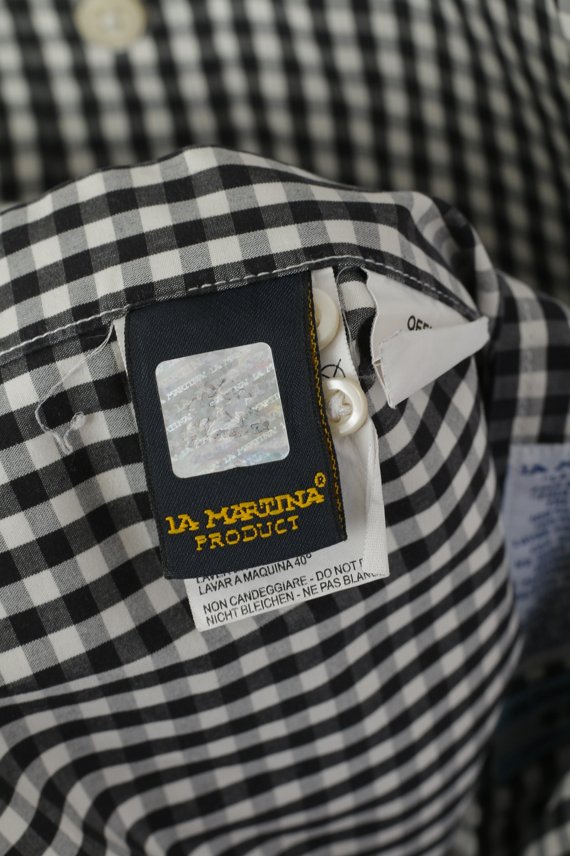 La Martina Men XXL Casual Shirt Black & White Cotton Check Long Sleeve Top