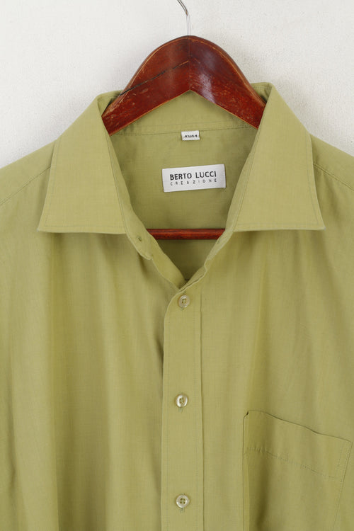 Berto Lucci Creazione Homme 43/44 XL Chemise décontractée Vert Coton Haut à manches longues