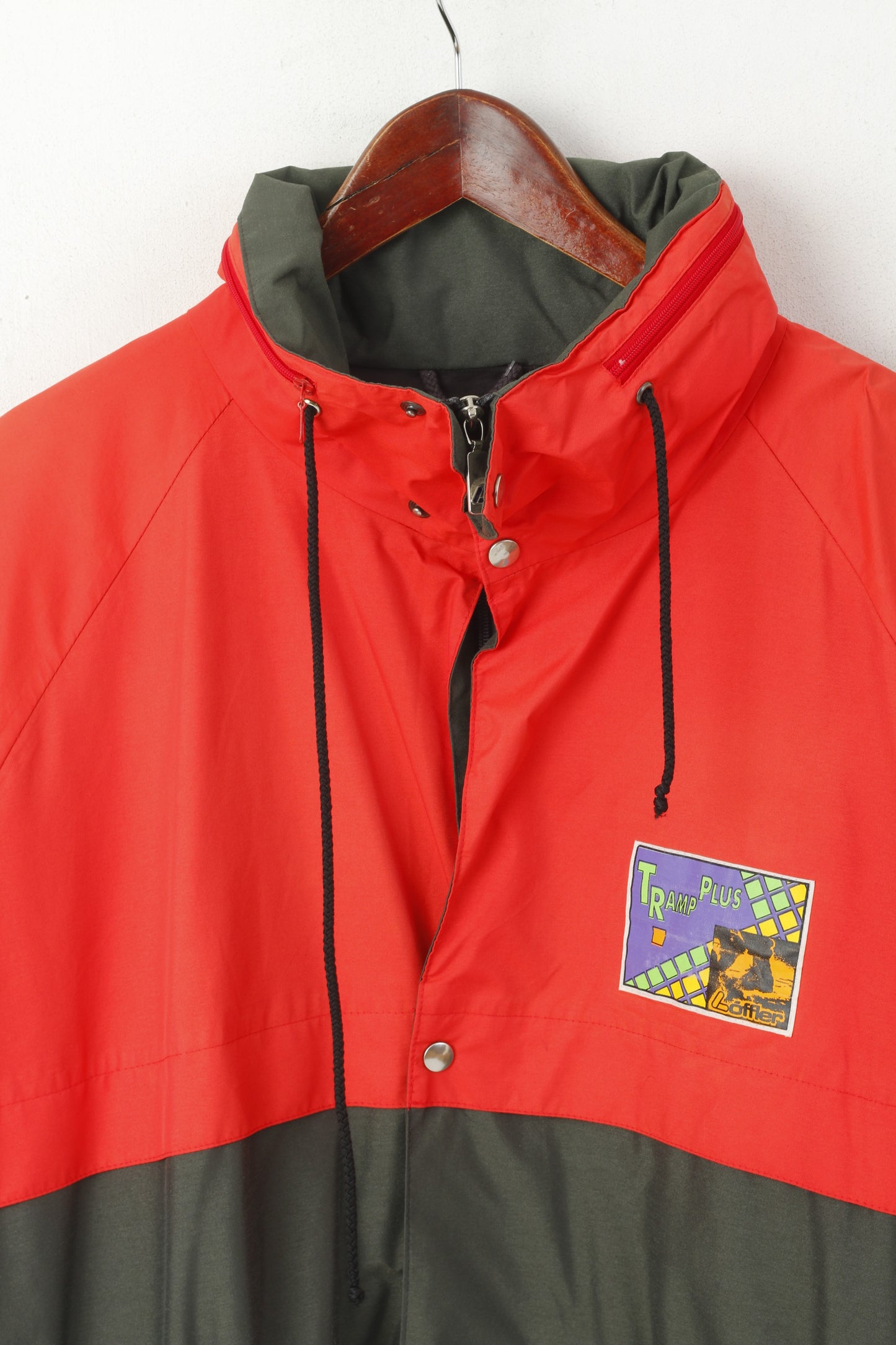 Loffler Men 50 M Jacket Vintage Red Gore-Tex Hidden Hood Tramp Plus Outdoor Top