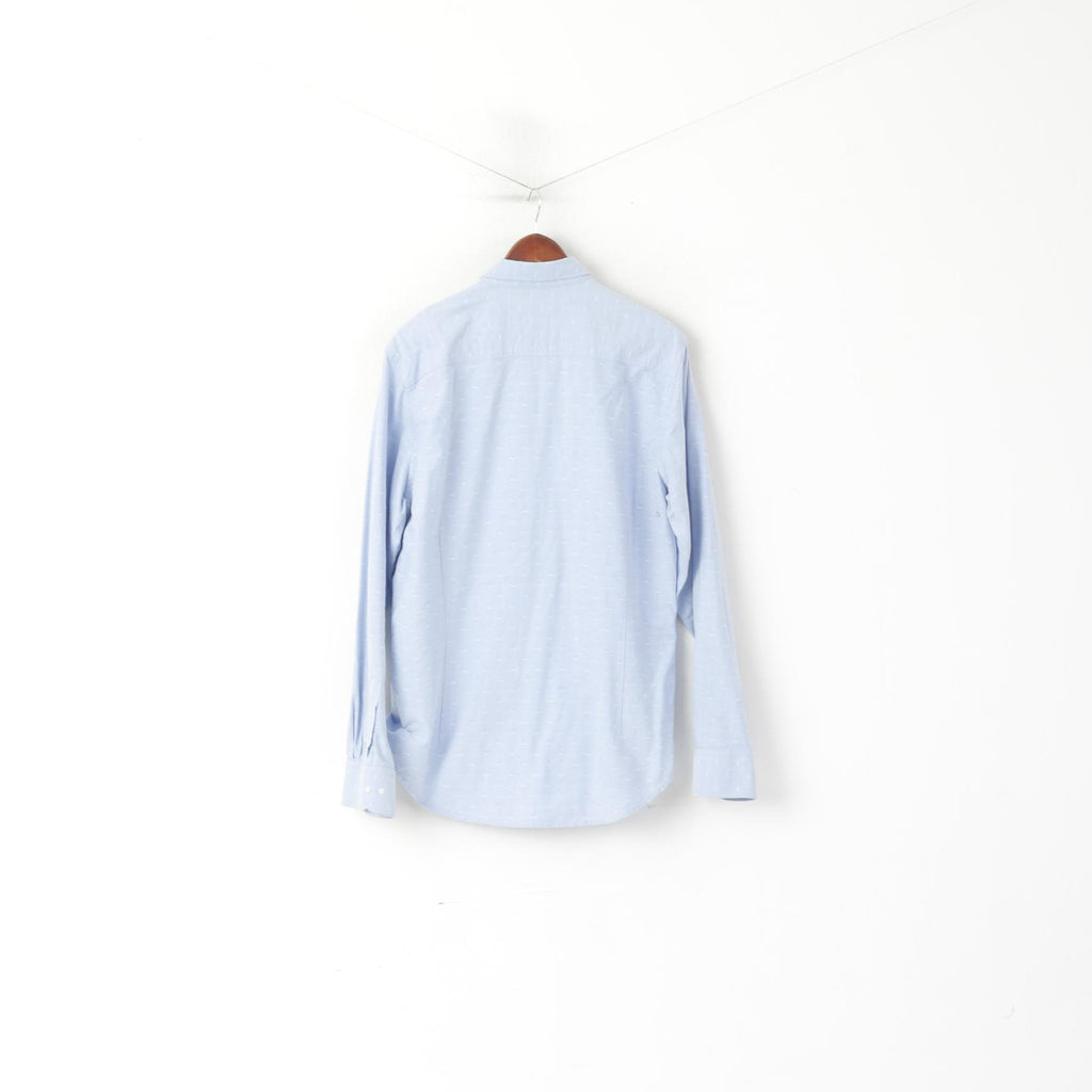 Beverly Hills Polo Club Men XXL Casual Shirt Blue Cotton  Regular Fit Long Sleeve Top