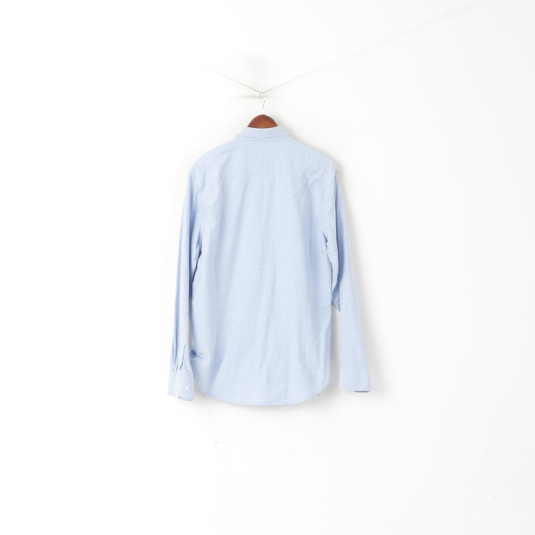 Beverly Hills Polo Club Men XXL Casual Shirt Blue Cotton  Regular Fit Long Sleeve Top