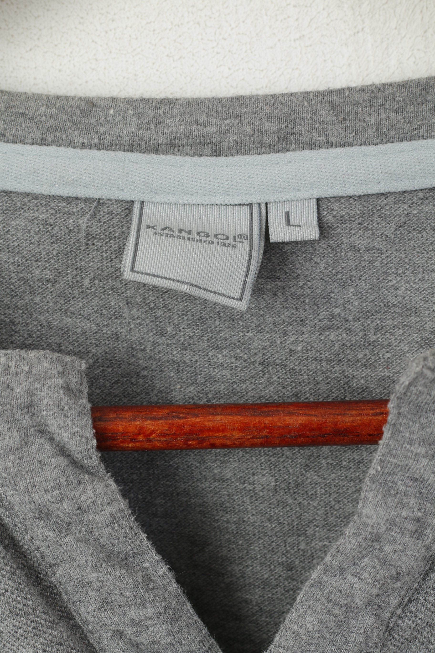 Kangol Men L (M) Shirt Grey Cotton Plain V Neck Vintage Short Sleeve Top