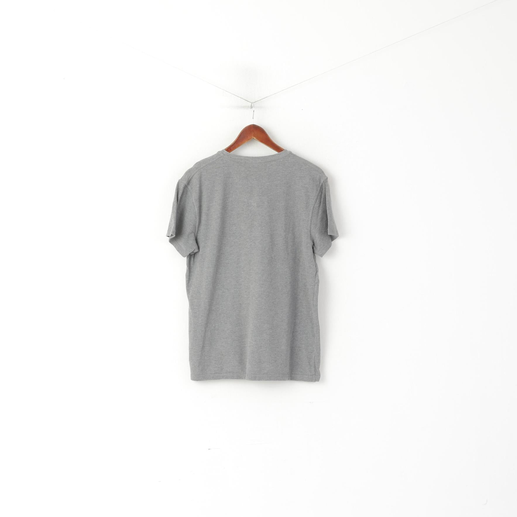 Kangol Men L (M) Shirt Grey Cotton Plain V Neck Vintage Short Sleeve Top