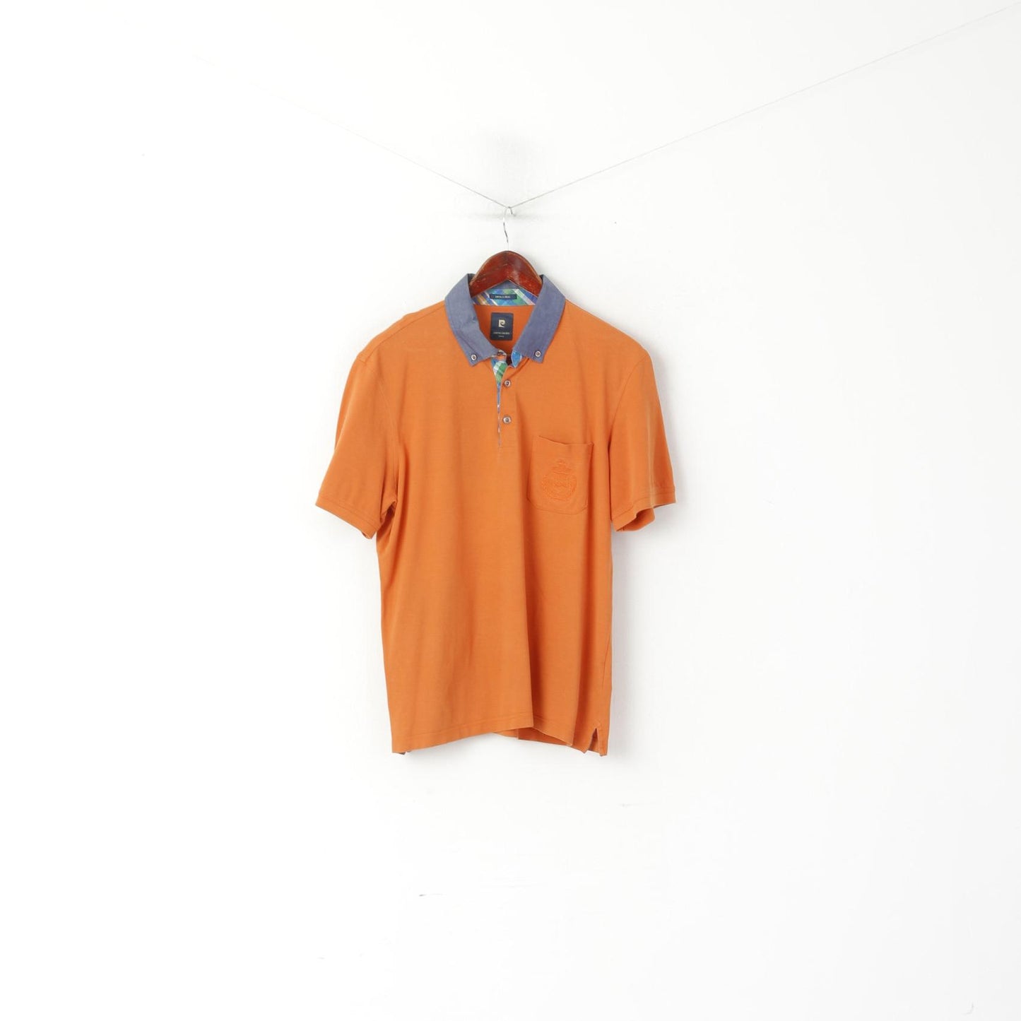 Pierre Cardin Paris Men L (M) Polo Shirt Orange Cotton Vintage Detailed Buttons Top