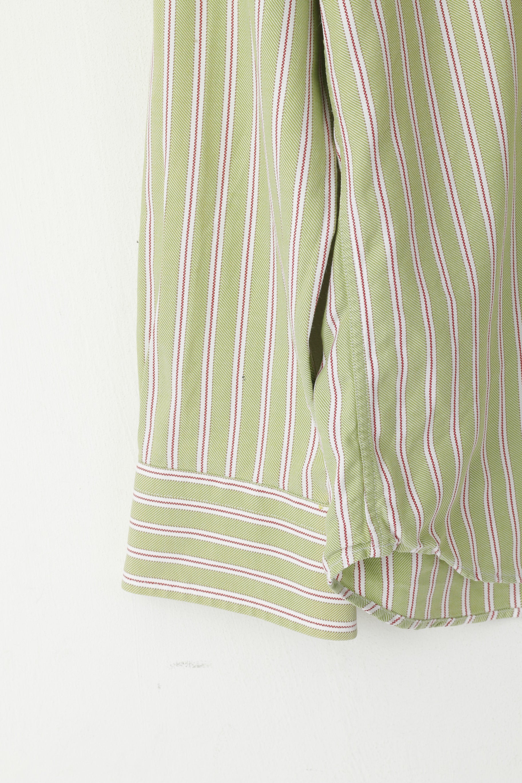 Tommy Hilfiger Uomo 39 15,5 M Camicia casual Top a maniche lunghe in cotone a righe verdi