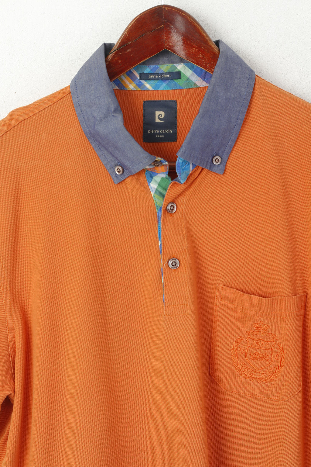 Pierre Cardin Paris Homme L (M) Polo Orange Coton Vintage Boutons Détaillés Haut