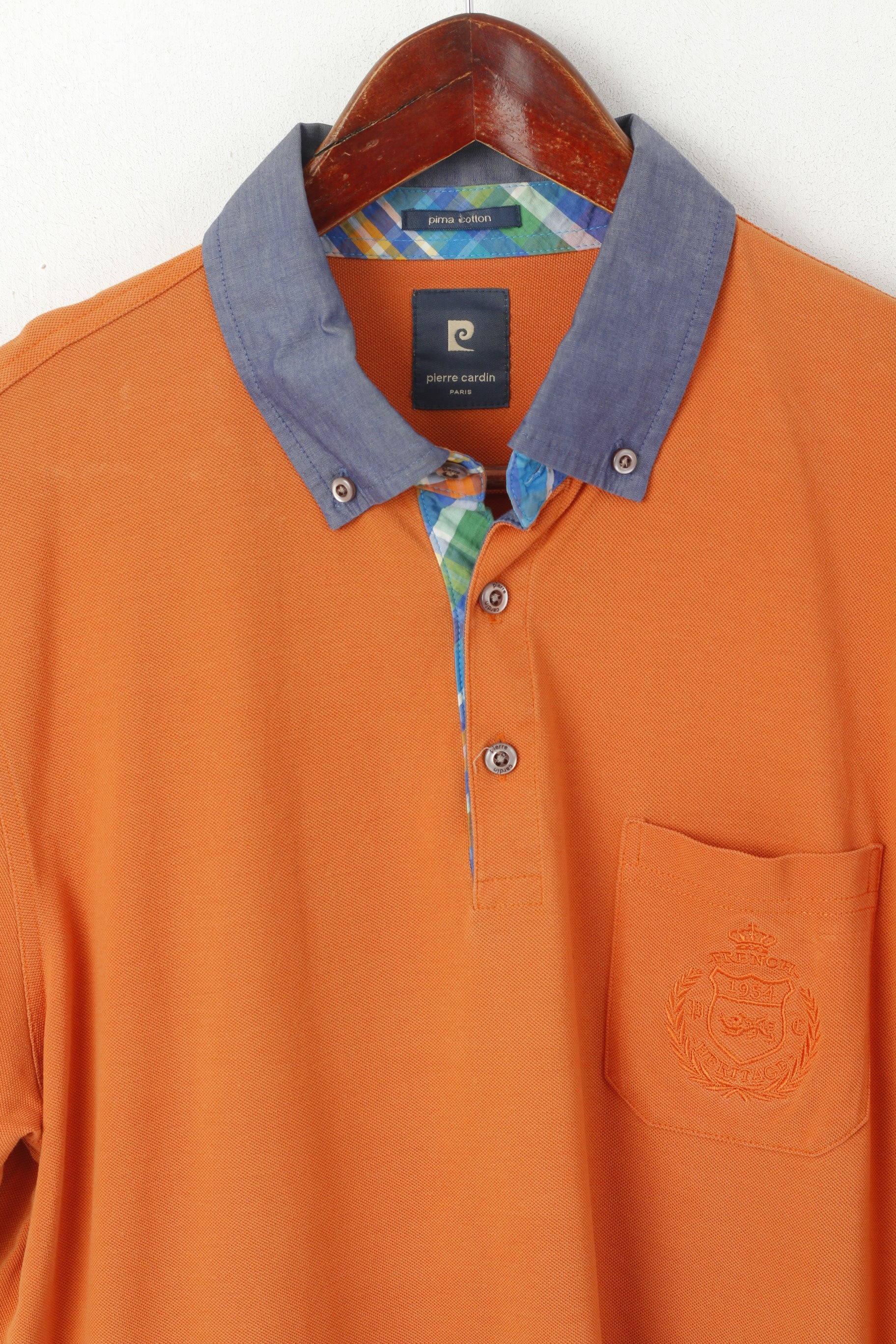 Polo Pierre Cardin Paris da uomo L (M) Top in cotone arancione con bottoni dettagliati vintage