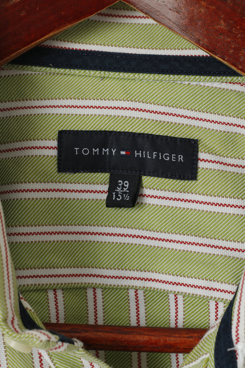 Tommy Hilfiger Uomo 39 15,5 M Camicia casual Top a maniche lunghe in cotone a righe verdi