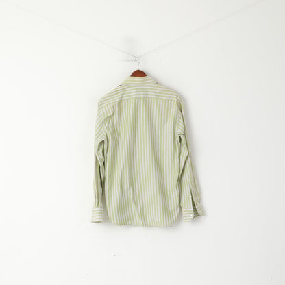 Tommy Hilfiger Men 39 15.5 M Casual Shirt Green Striped Cotton Long Sleeve Top