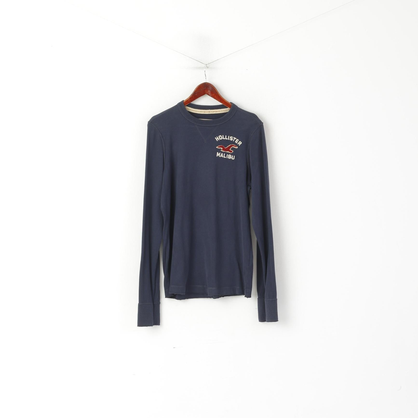 Hollister California Camicia a maniche lunghe da uomo L in cotone elasticizzato blu scuro Malibu Top