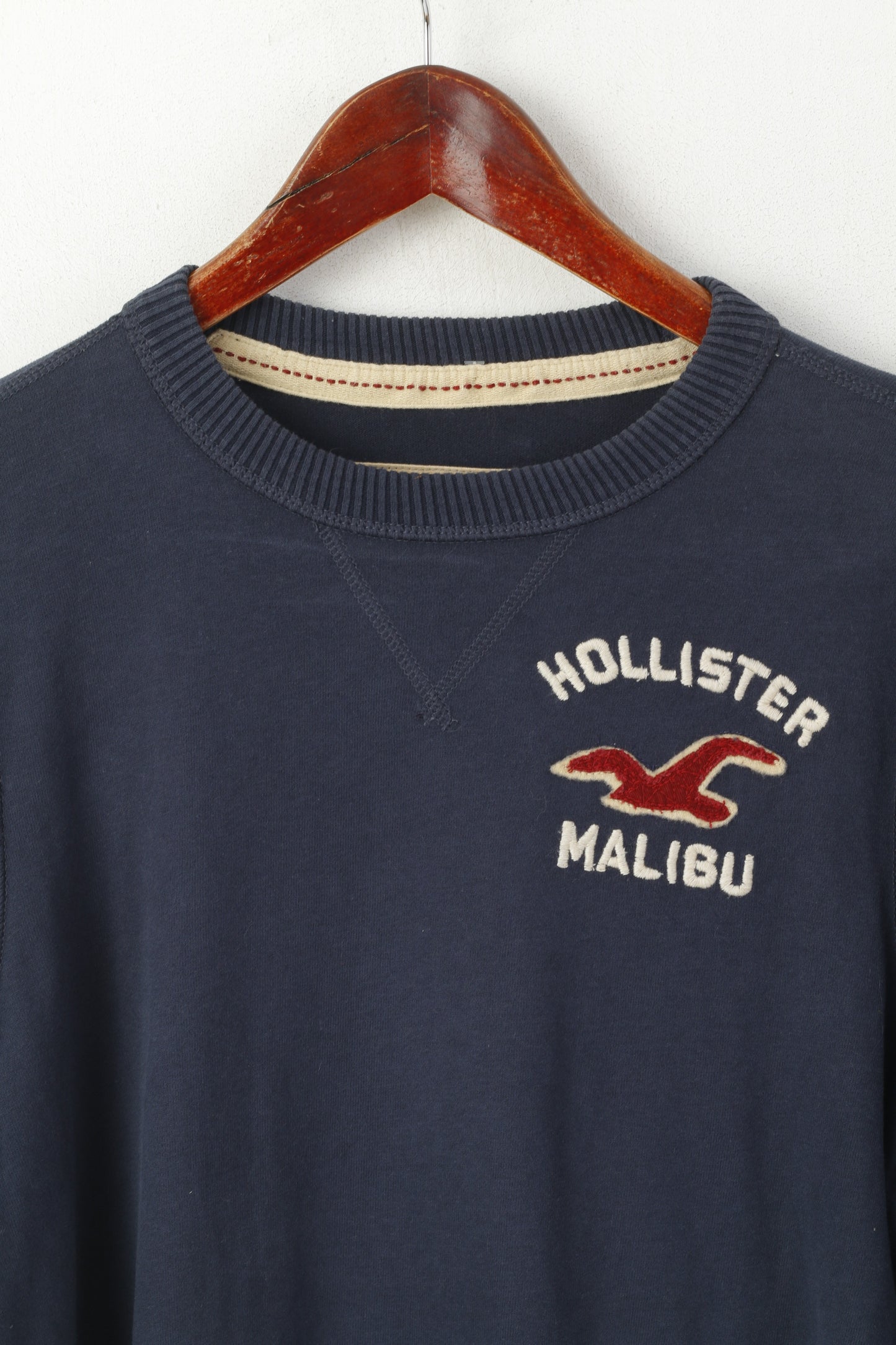 Hollister California Men L Long Sleeved Shirt Navy Cotton Stretch Malibu Top