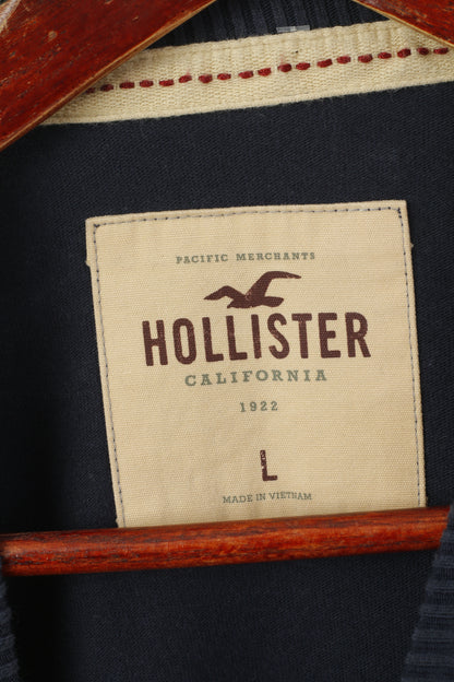Hollister California Men L Long Sleeved Shirt Navy Cotton Stretch Malibu Top