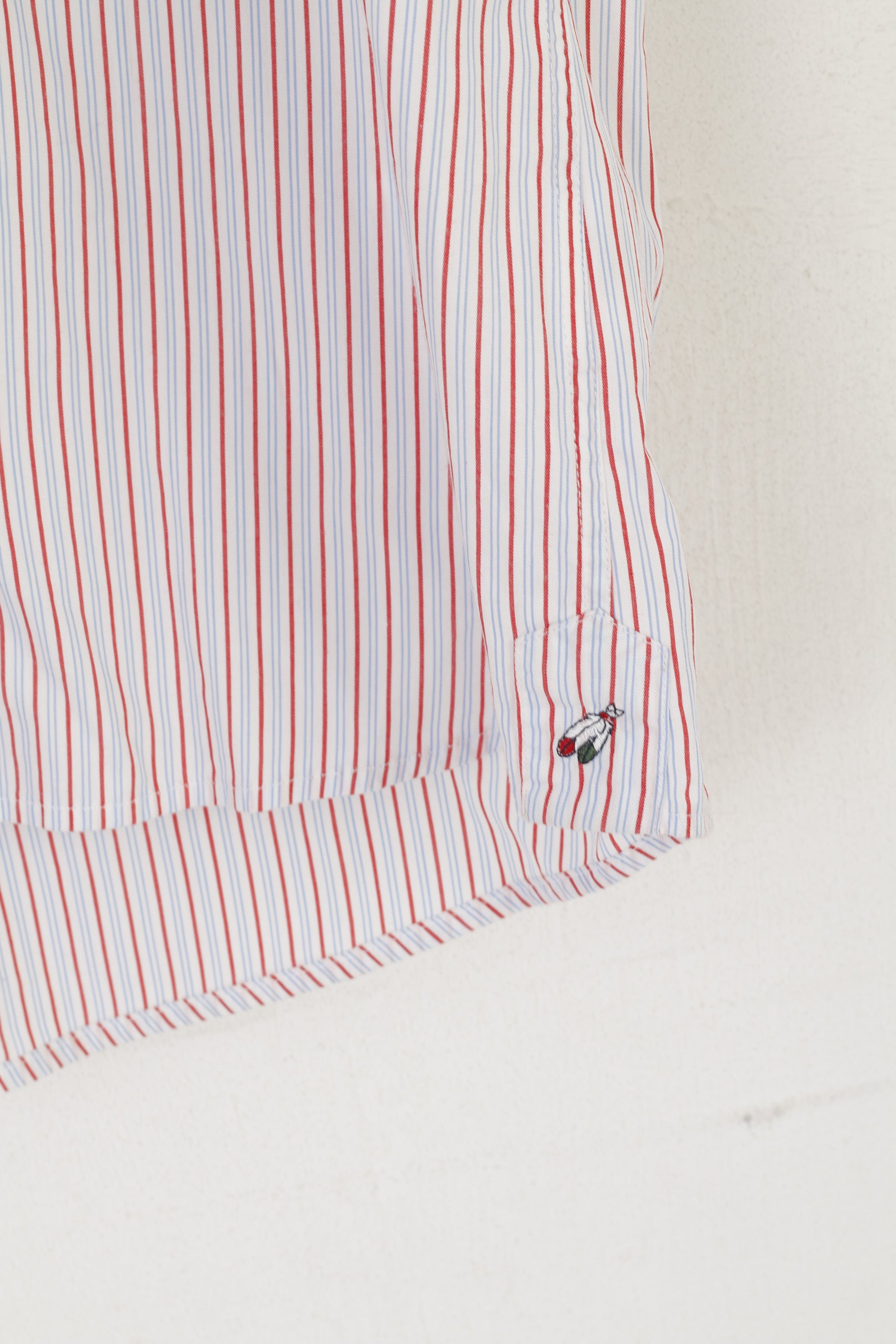 Peak Performance Men S Casual Shirt White Blue Striped Cotton Short Sleeve Top