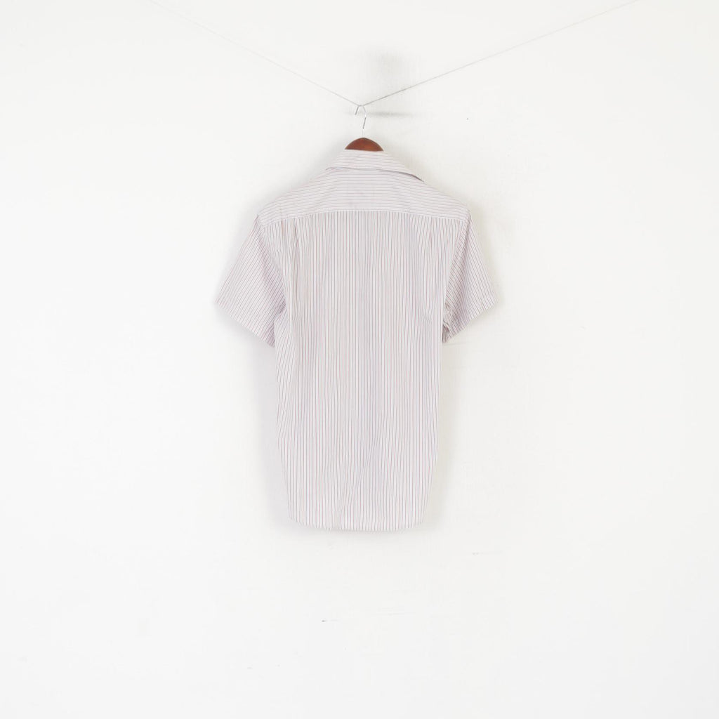 Peak Performance Men S Casual Shirt White Blue Striped Cotton Short Sleeve Top