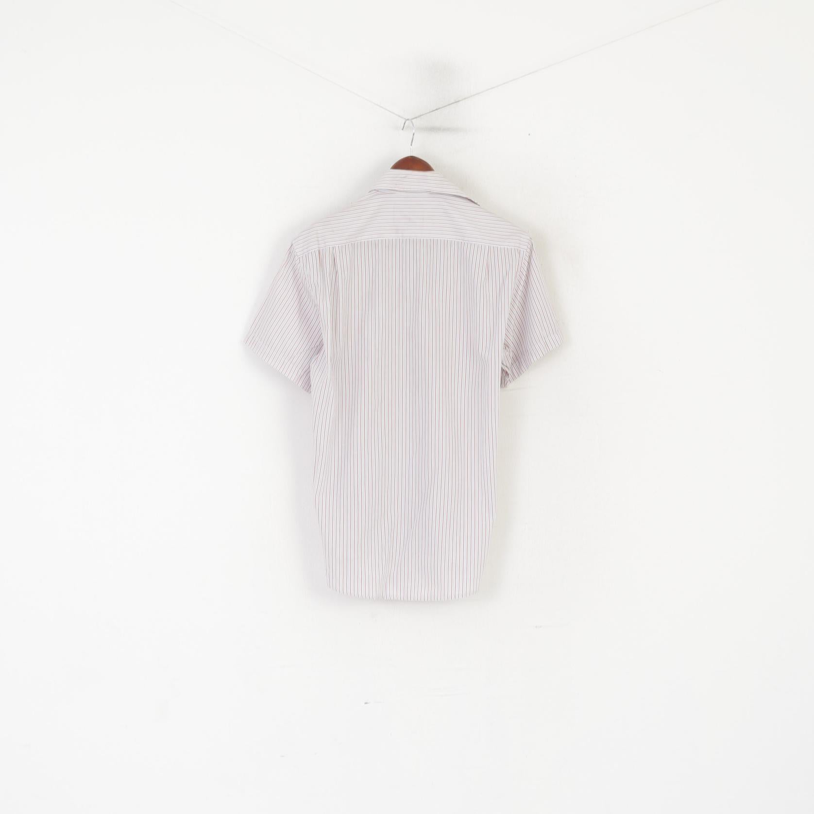 Peak Performance Men S Casual Shirt White Blue Striped Cotton Short Sleeve Top