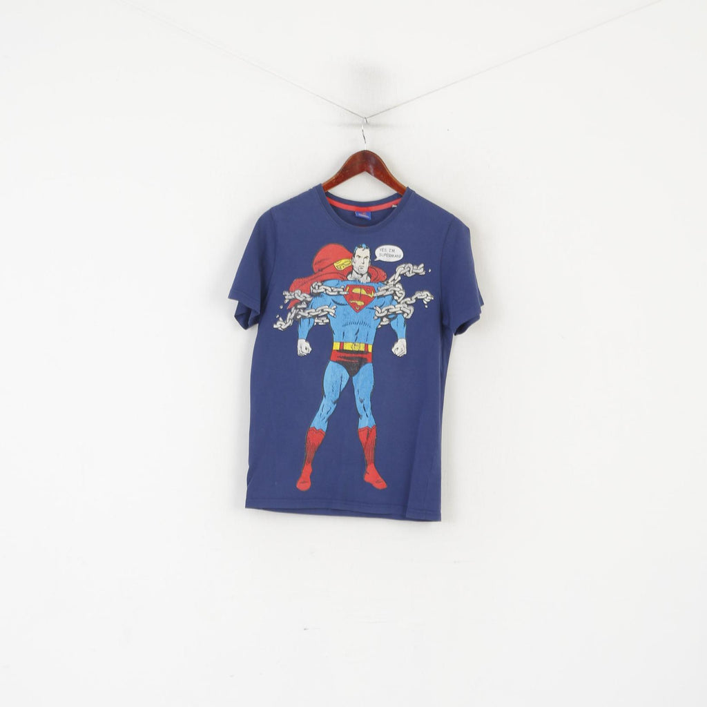 Superman DC Comics Men M (S) Shirt Navy Cotton Graphic Superhero Crew Neck Top