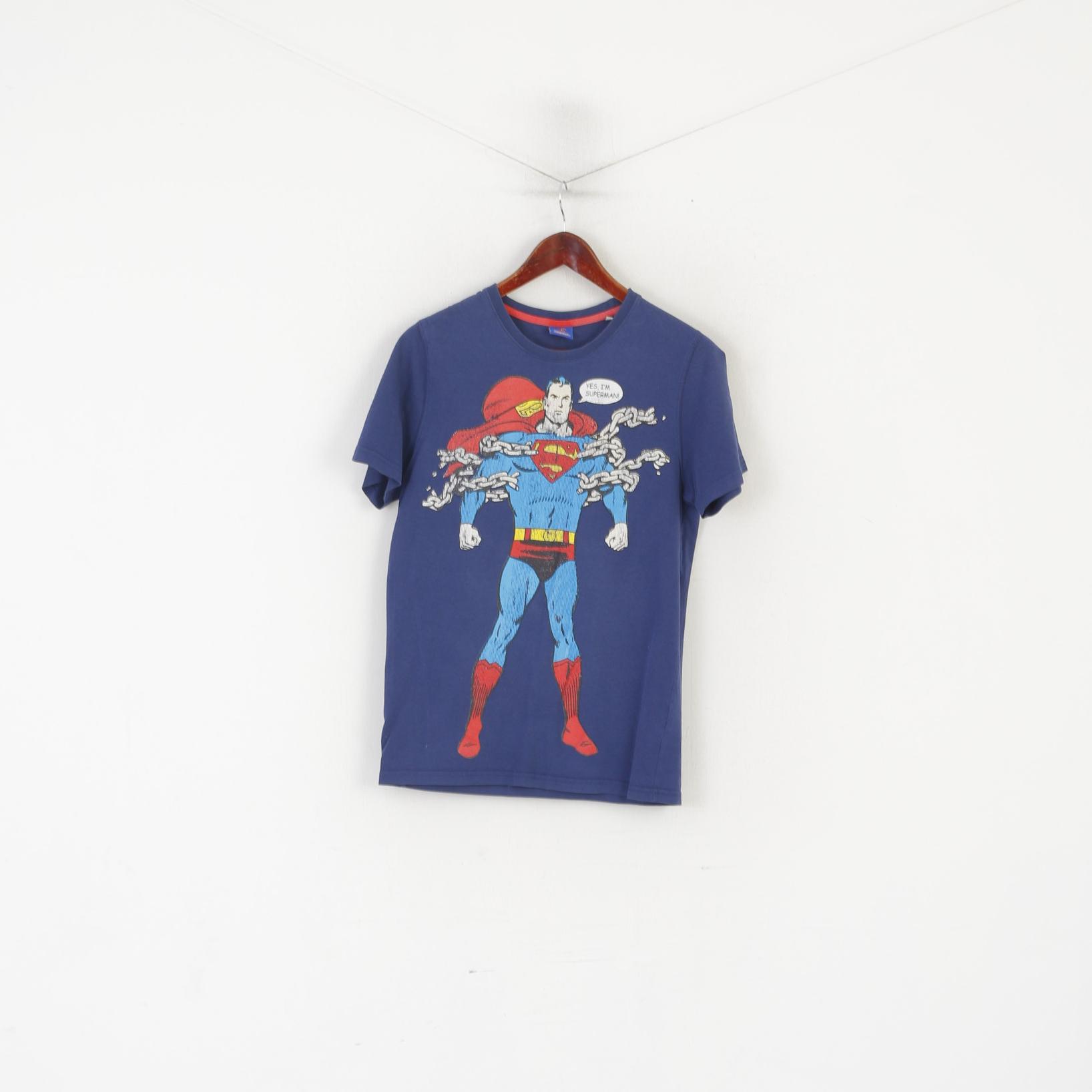 Superman DC Comics Men M (S) Shirt Navy Cotton Graphic Superhero Crew Neck Top