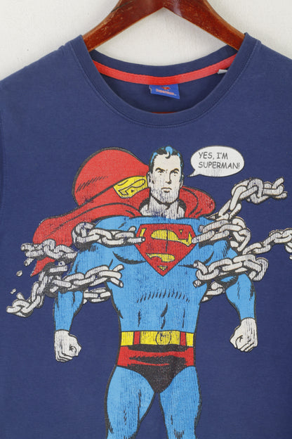 Superman DC Comics Men M (S) Shirt Navy Cotton Graphic Superhero Crew Neck Top