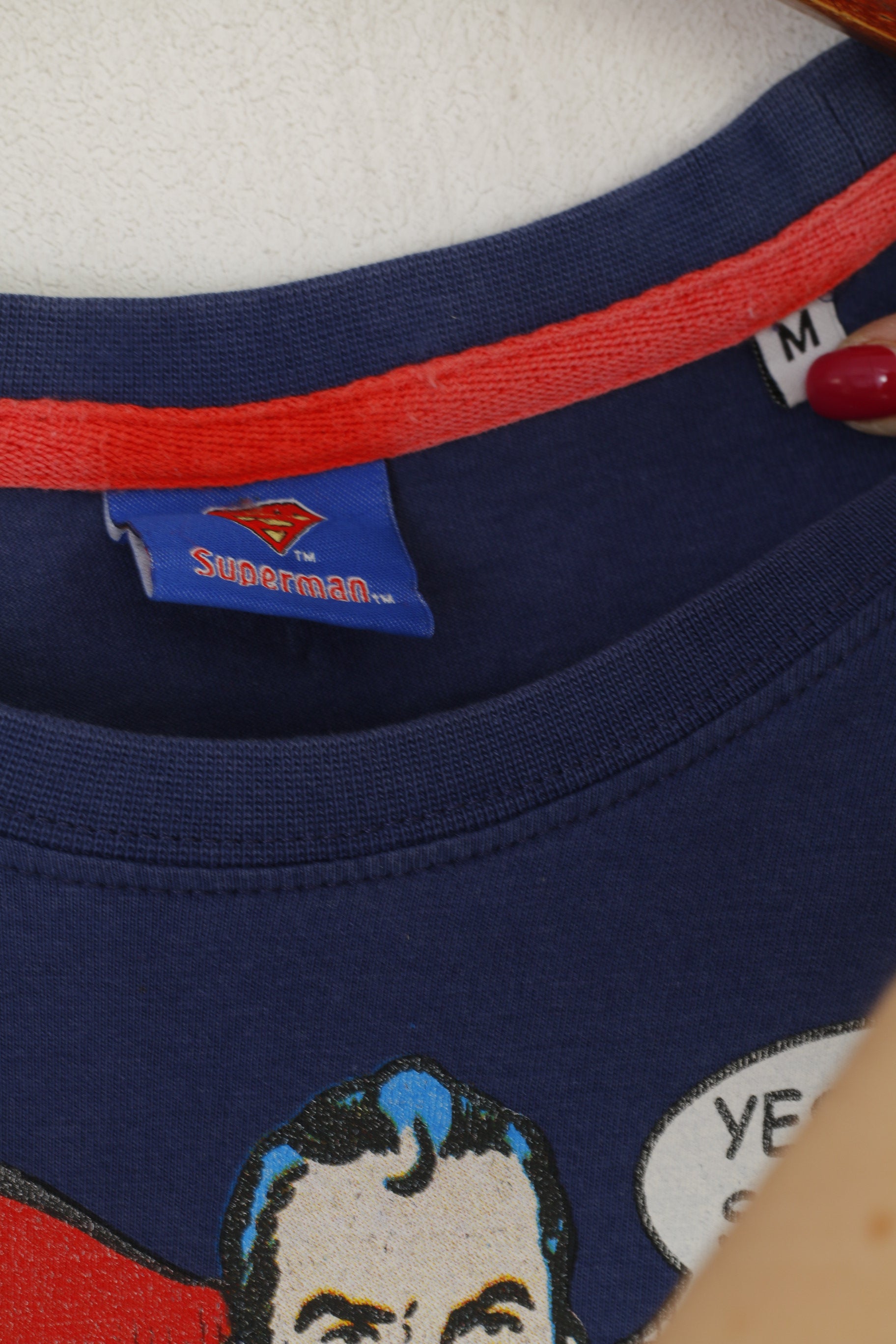 Superman DC Comics Men M (S) Shirt Navy Cotton Graphic Superhero Crew Neck Top