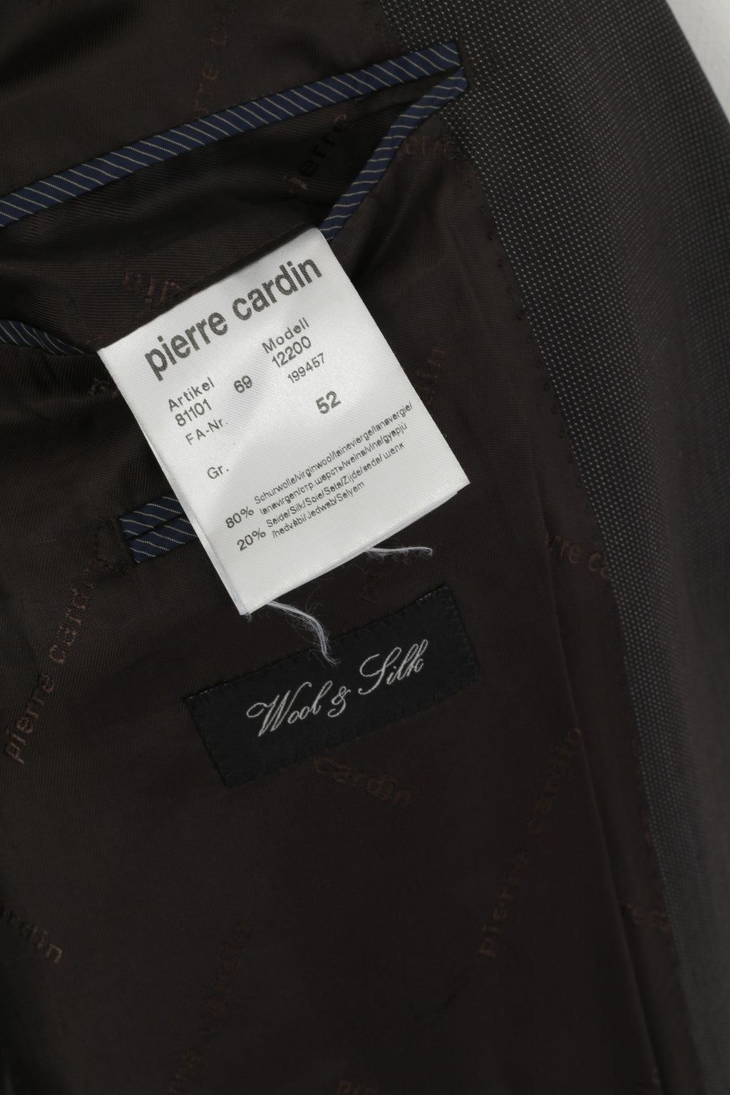 Pierre Cardin Men 52 42 Blazer Brown Silver Wool Silk Blend Single Breasted Jacket