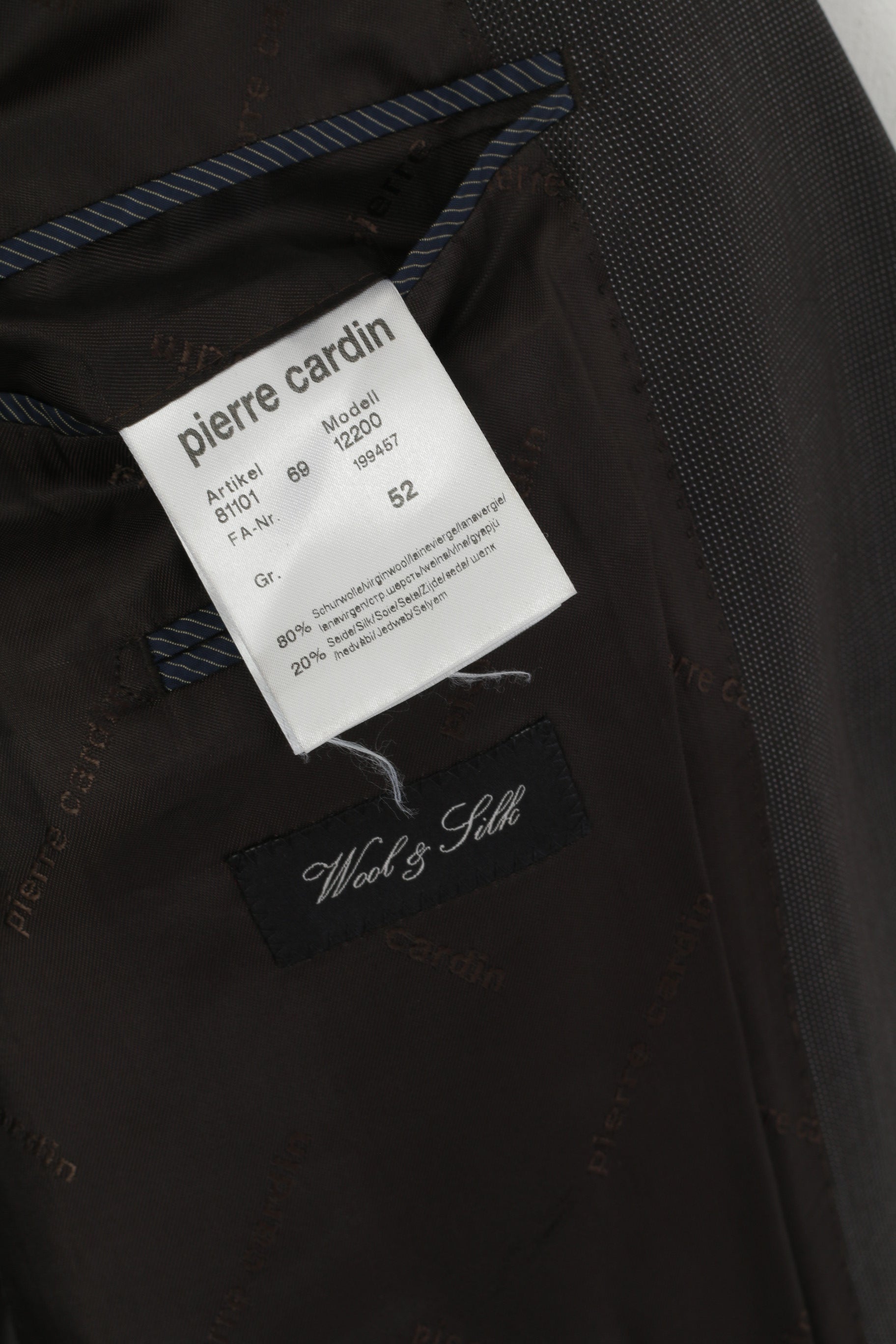 Pierre Cardin Men 52 42 Blazer Brown Silver Wool Silk Blend Single Breasted Jacket