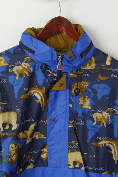 Life Style by Jeantex Men 50/52 L Rain Jacket Blue Nylon Hidden Hood Animal Print Pullover Top