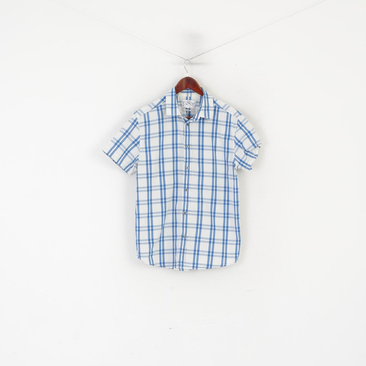 Levi's Men M Casual Shirt Blue Check Cotton Vintage Slim Short Sleeve Western Top