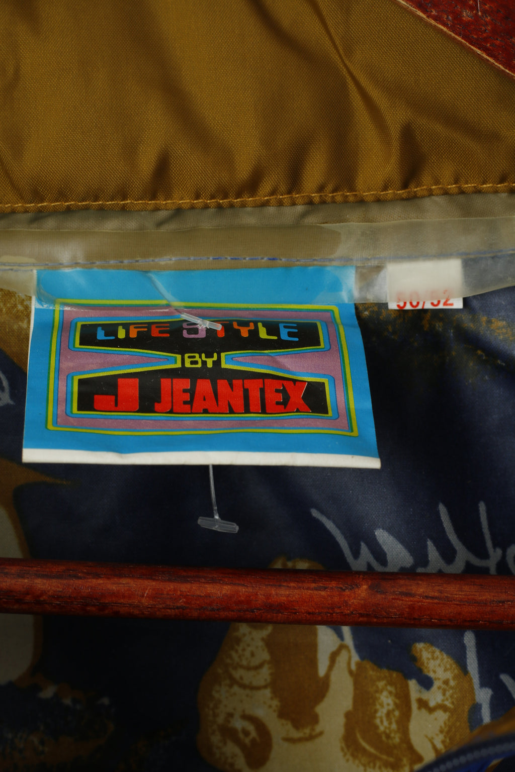 Life Style by Jeantex Giacca antipioggia da uomo 50/52 L Top pullover con stampa animalier in nylon blu con cappuccio nascosto