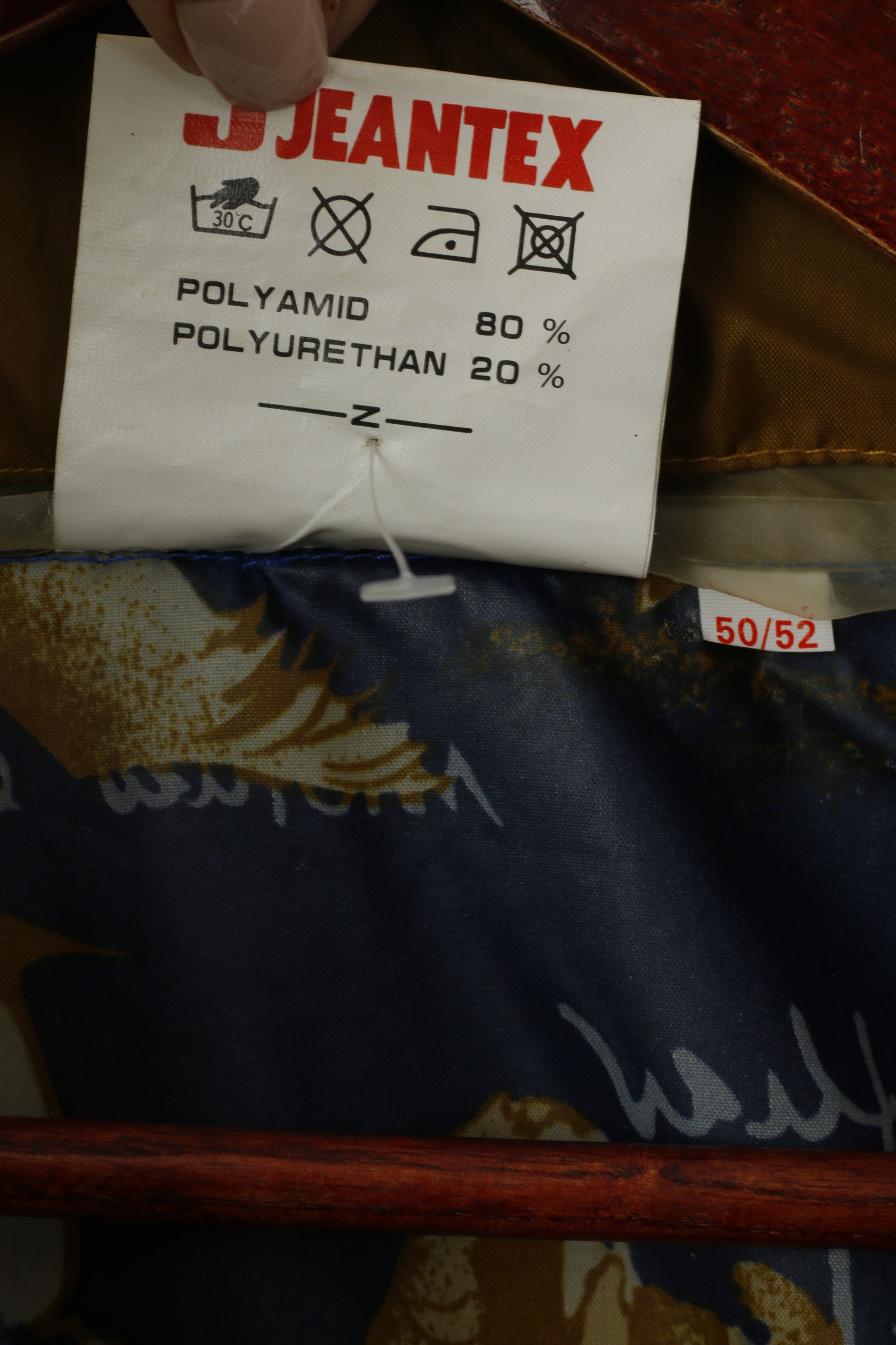 Life Style by Jeantex Giacca antipioggia da uomo 50/52 L Top pullover con stampa animalier in nylon blu con cappuccio nascosto