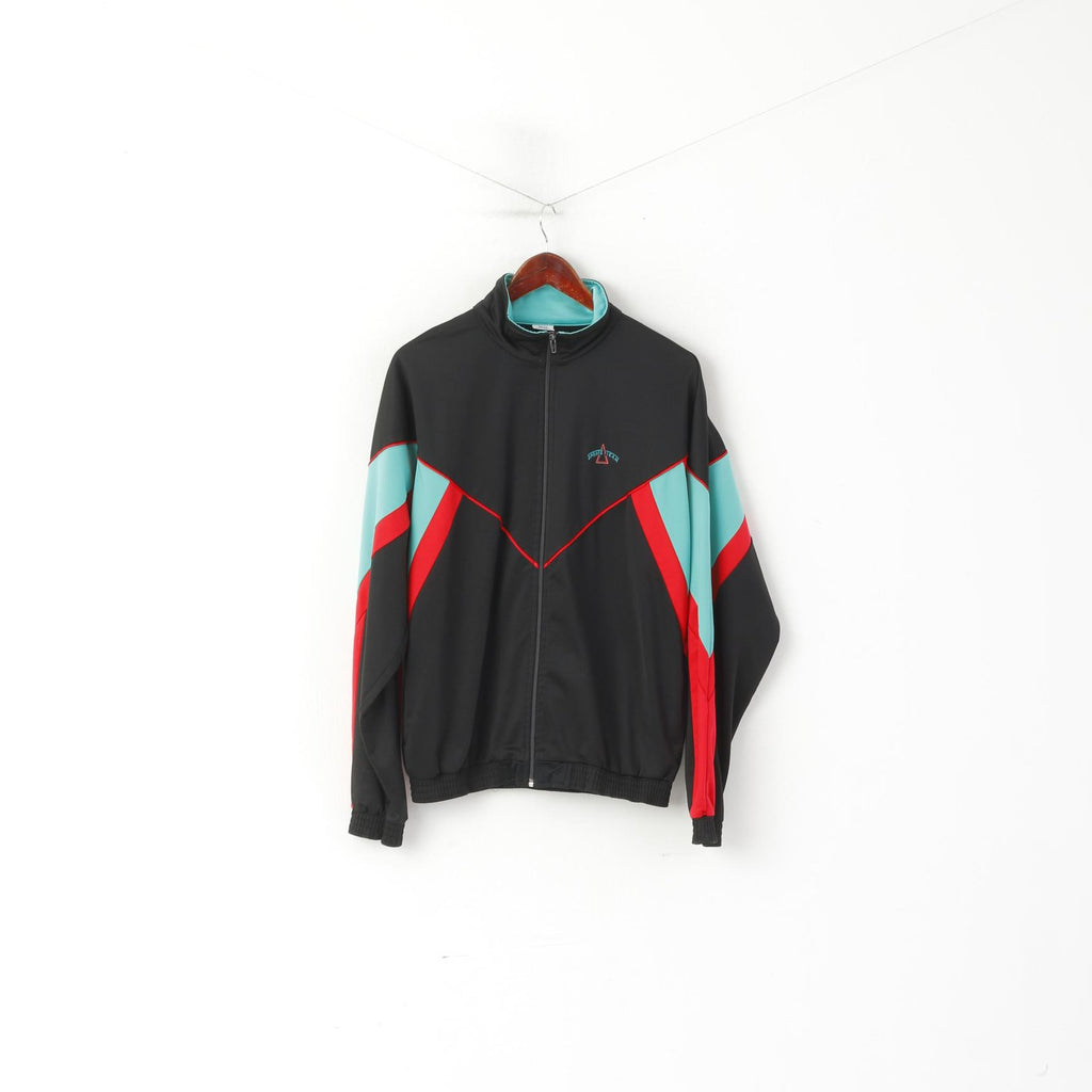 Sports Team Men 48/50 M  Swetashirt Black Shiny Retro Full Zipper Sportswear Track Top