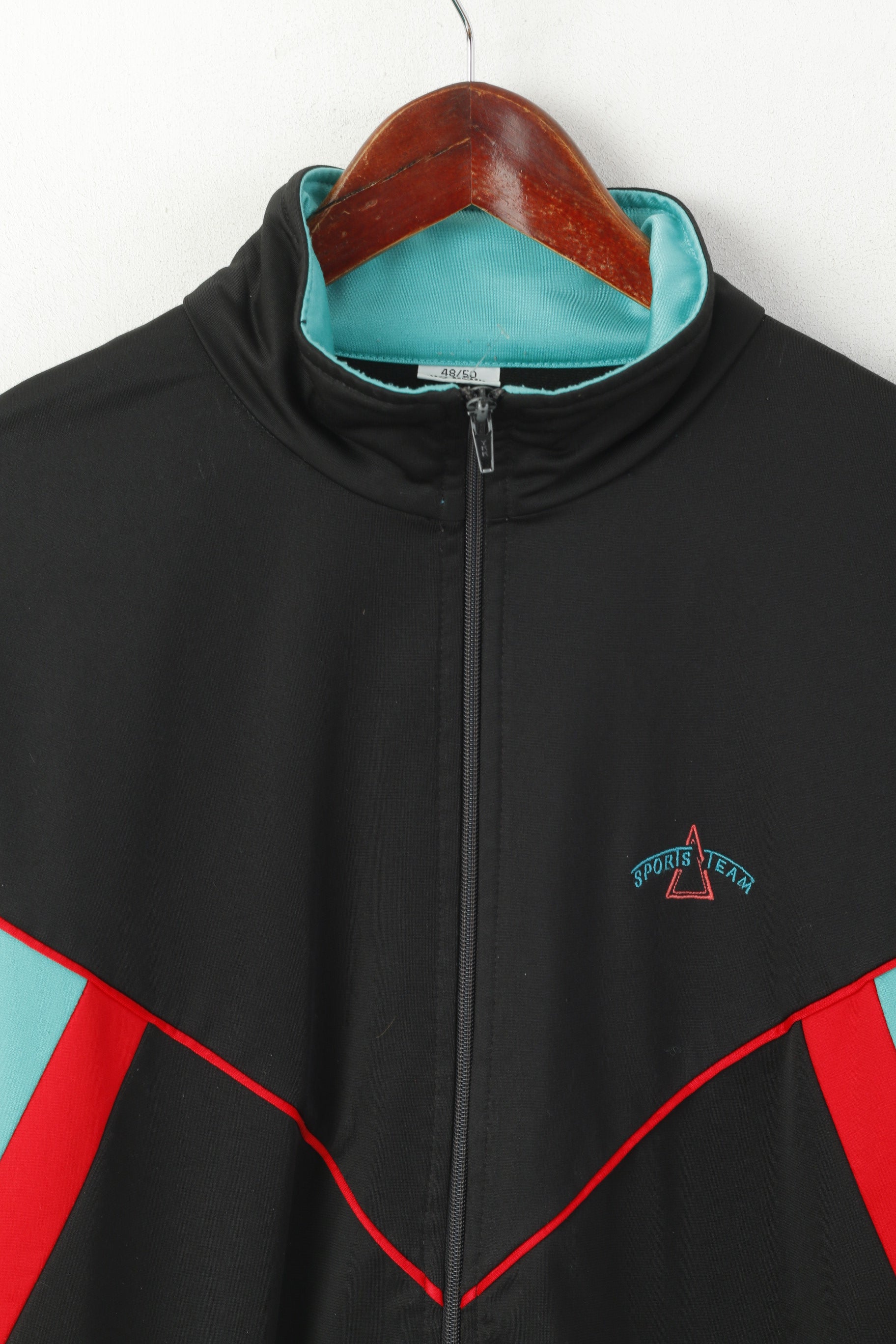 Sports Team Men 48/50 M  Swetashirt Black Shiny Retro Full Zipper Sportswear Track Top