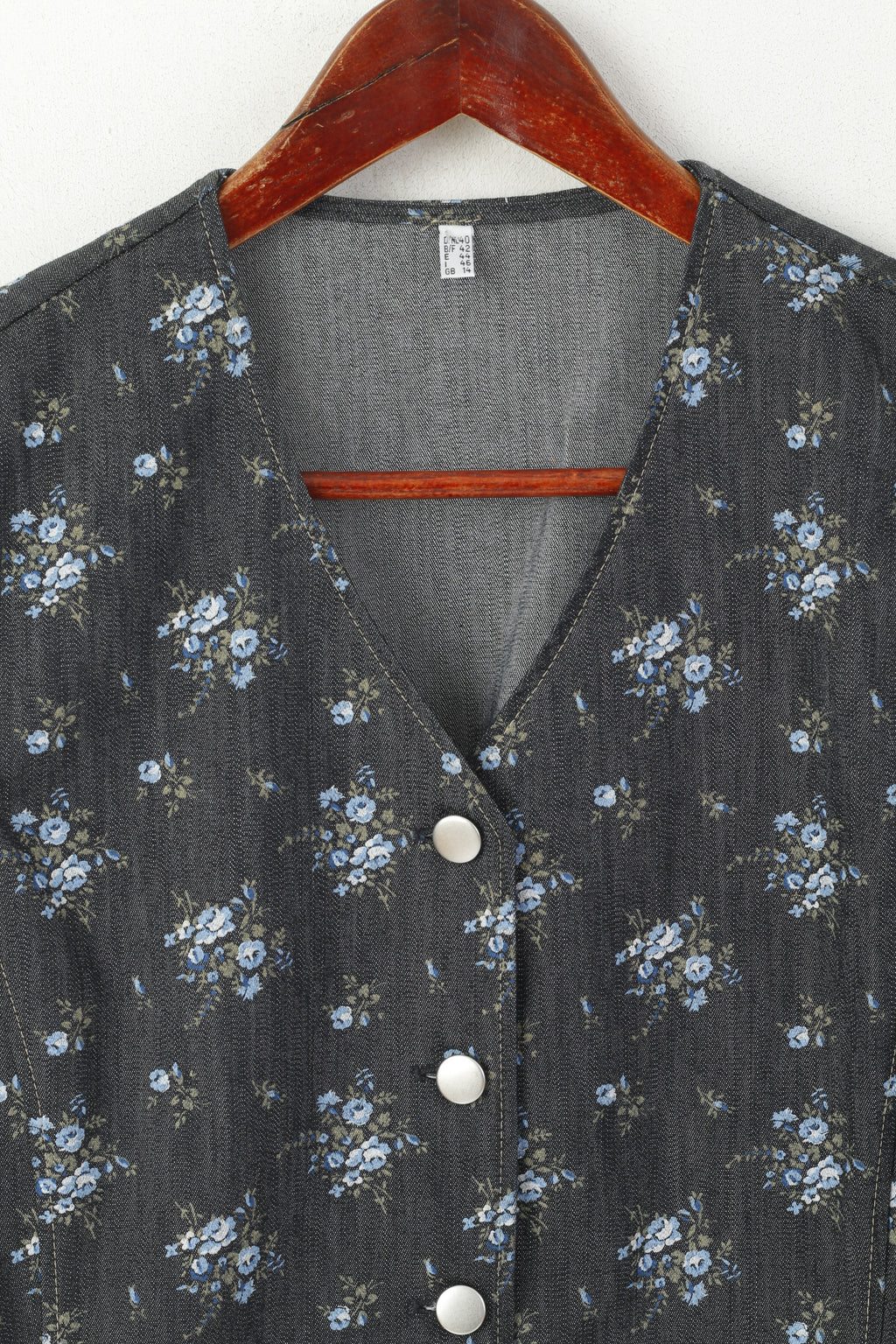 Vintage femmes 14 40 M gilet marine Denim Floral Jeans coton rétro gilet