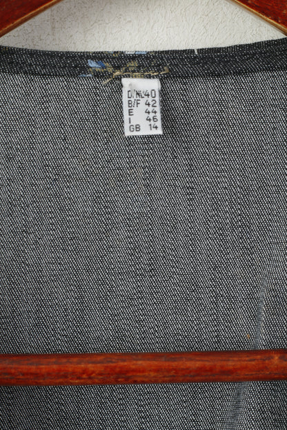 Vintage Women 14 40 M Waistcoat Navy Denim Floral  Jeans Cotton Retro Vest