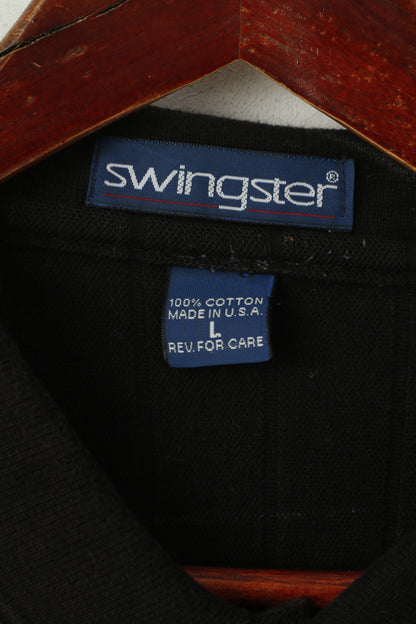 Swingster Hommes L Polo Noir Coton Salt Lake City 2002 Olympic Short Sleeve Top
