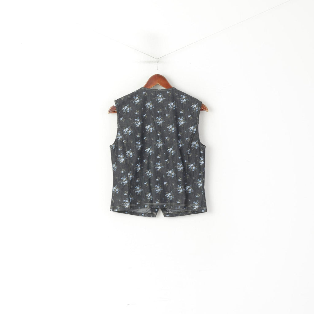 Vintage femmes 14 40 M gilet marine Denim Floral Jeans coton rétro gilet