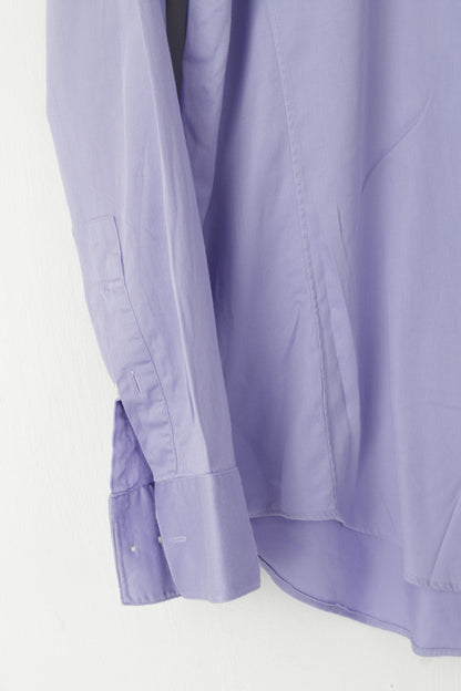 Calvin Klein Men 15.5 32/33 M Casual Shirt Purple Cotton Slim Fit Stretch Long Sleeve Top