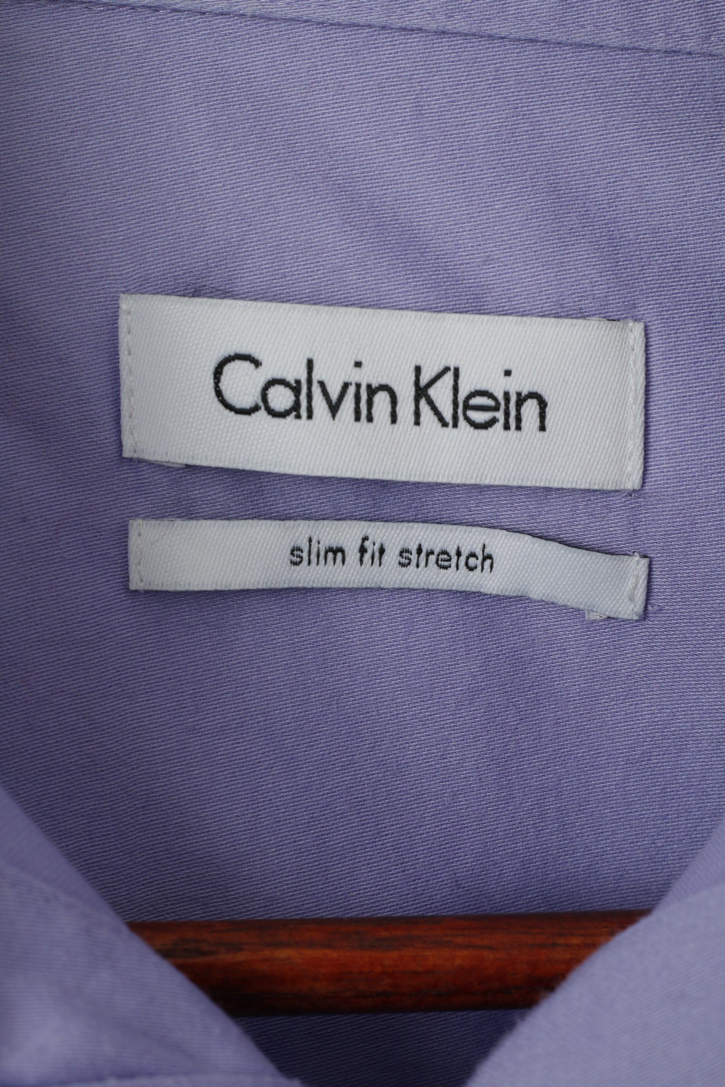 Calvin Klein Men 15.5 32/33 M Casual Shirt Purple Cotton Slim Fit Stretch Long Sleeve Top