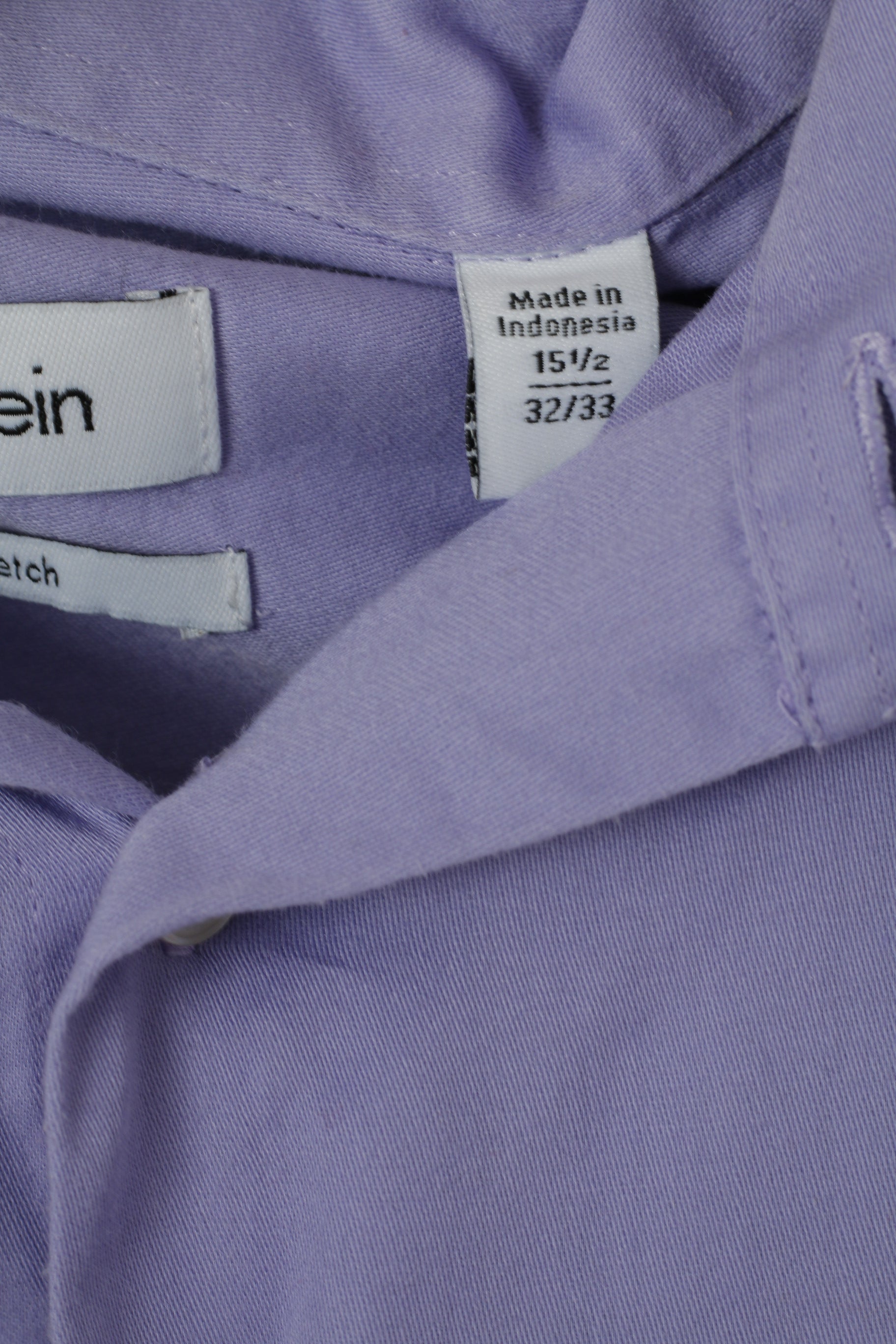 Calvin Klein Men 15.5 32/33 M Casual Shirt Purple Cotton Slim Fit Stretch Long Sleeve Top